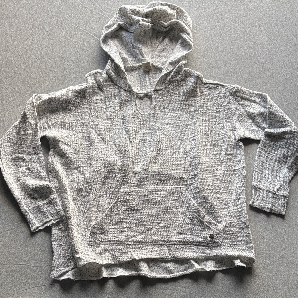 Roxy Light Gray Crewneck Hoodie Sweater With Front Pocket